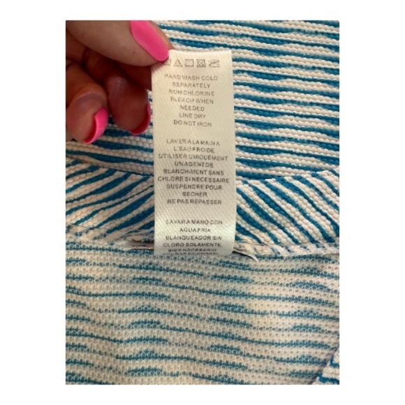 β¨ EUC TOMMY BAHAMA Azure Blue White Island Cays Stripe Dress | Sz S - Picture 9 of 9